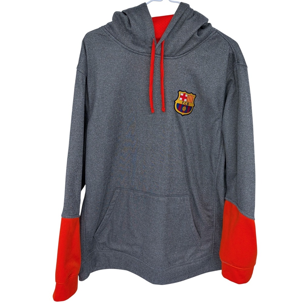 FC Barcelona Hoodie XL Gray Orange‎ Sweatshirt Soccer Futbol LaLiga